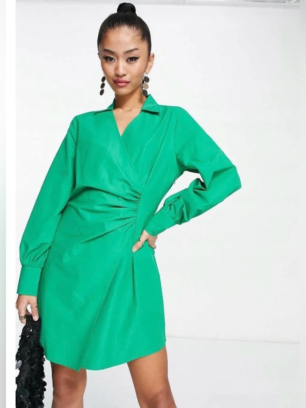 Jdy Ruched Detail Mini Shirt Dress In Bright Green |